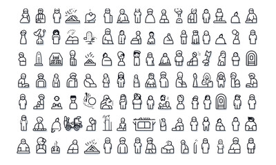 People-related line icons with editable strokes