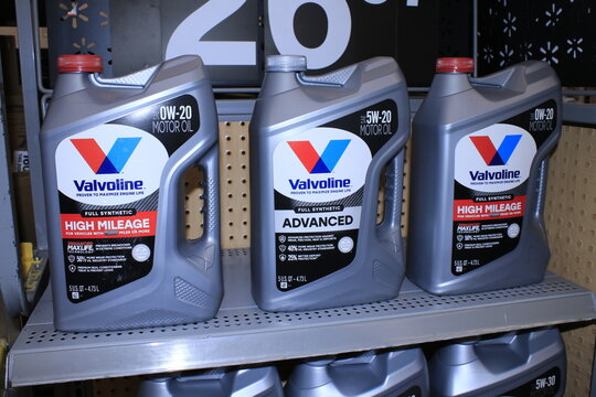 Valvoline motor oil in bottles on a shelf 