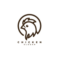 Circle linear chicken rooster logo design badge