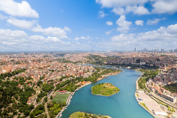 Aerial drone panoramic view of Istanbul, Turkey