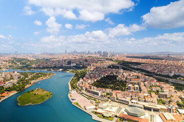 Aerial drone panoramic view of Istanbul, Turkey