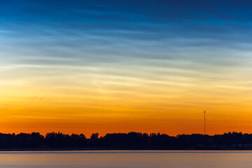 Night landscape with Noctilucent clouds at Lithuania