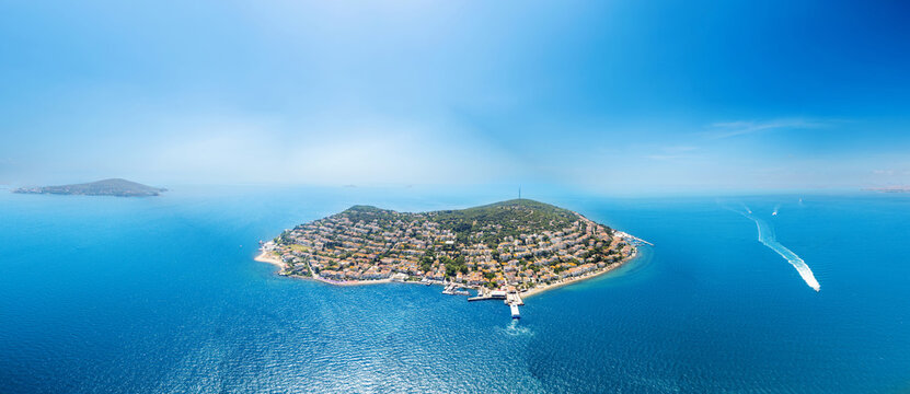 Aerial drone panoramic view of Kinaliada, Turkey