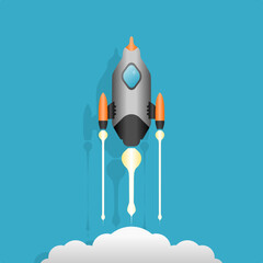 Embark on cosmic adventures with unique spaceship and rocket templates in trendy flat 3d cartoon design style, isolated on blue background. Editable vector graphic resources special for you.