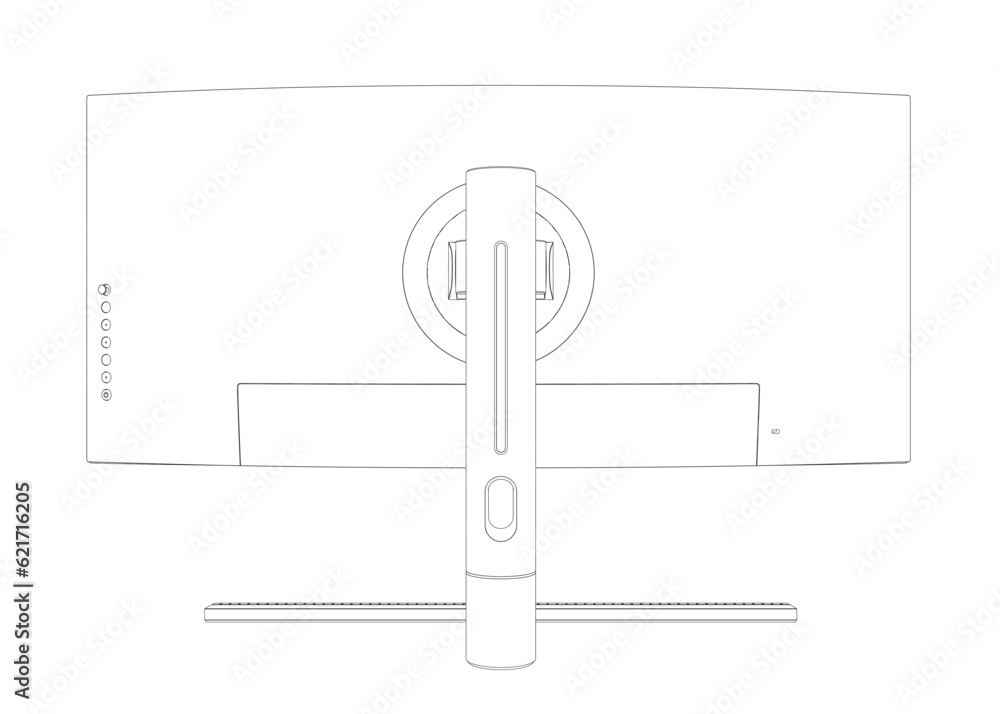 Poster outline of modern thin frame display computer monitor vector illustration..