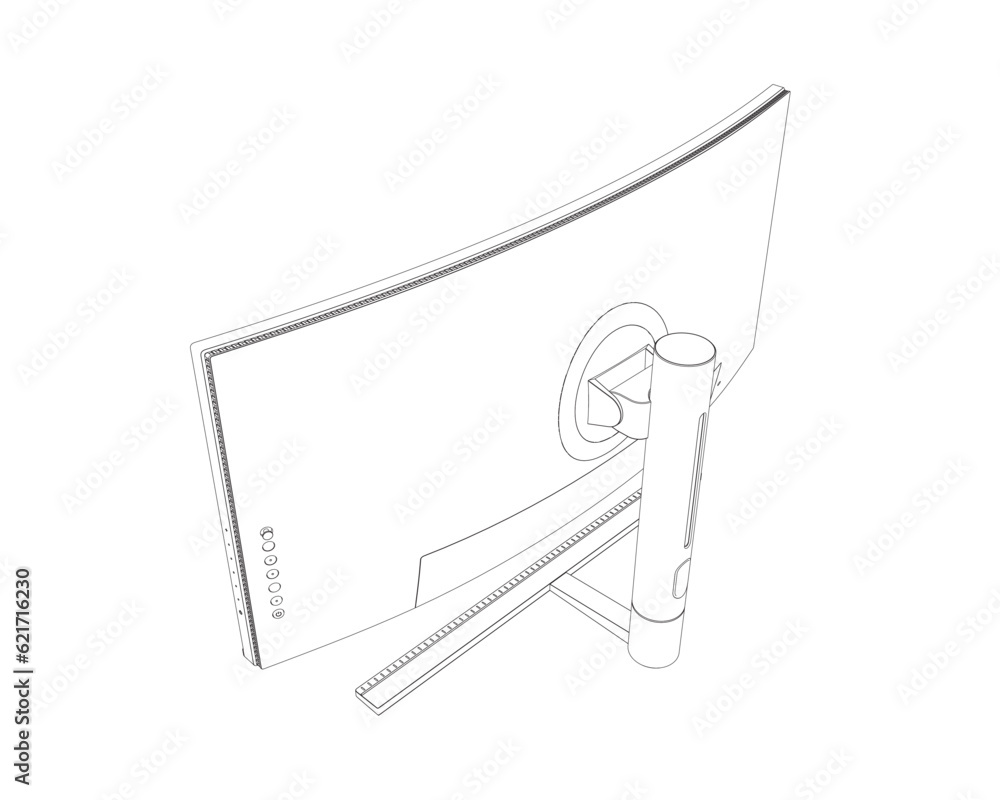 Poster outline of modern thin frame display computer monitor vector illustration..