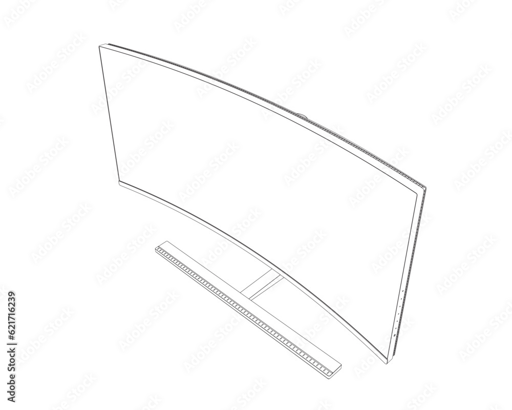 Poster outline of modern thin frame display computer monitor vector illustration..