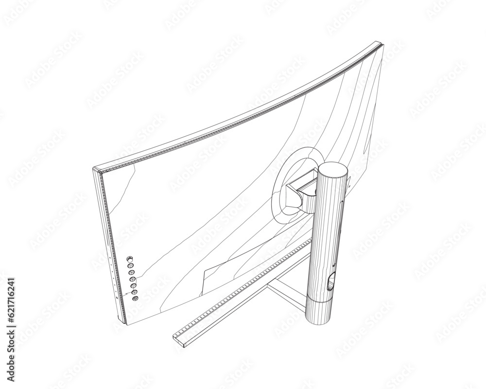 Poster outline of modern thin frame display computer monitor vector illustration..