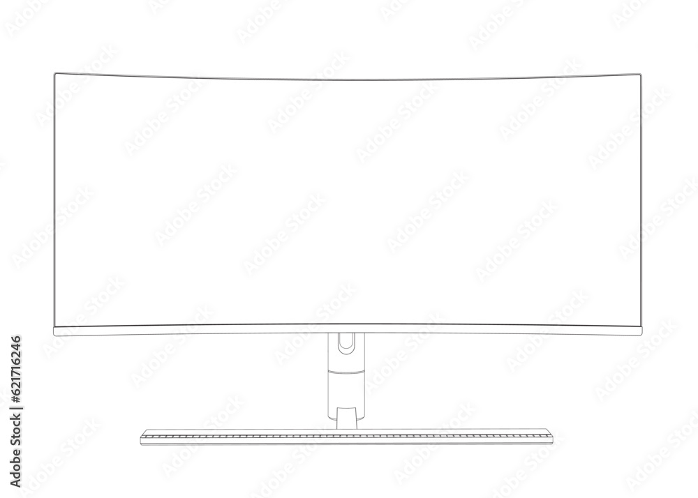 Poster outline of modern thin frame display computer monitor vector illustration..