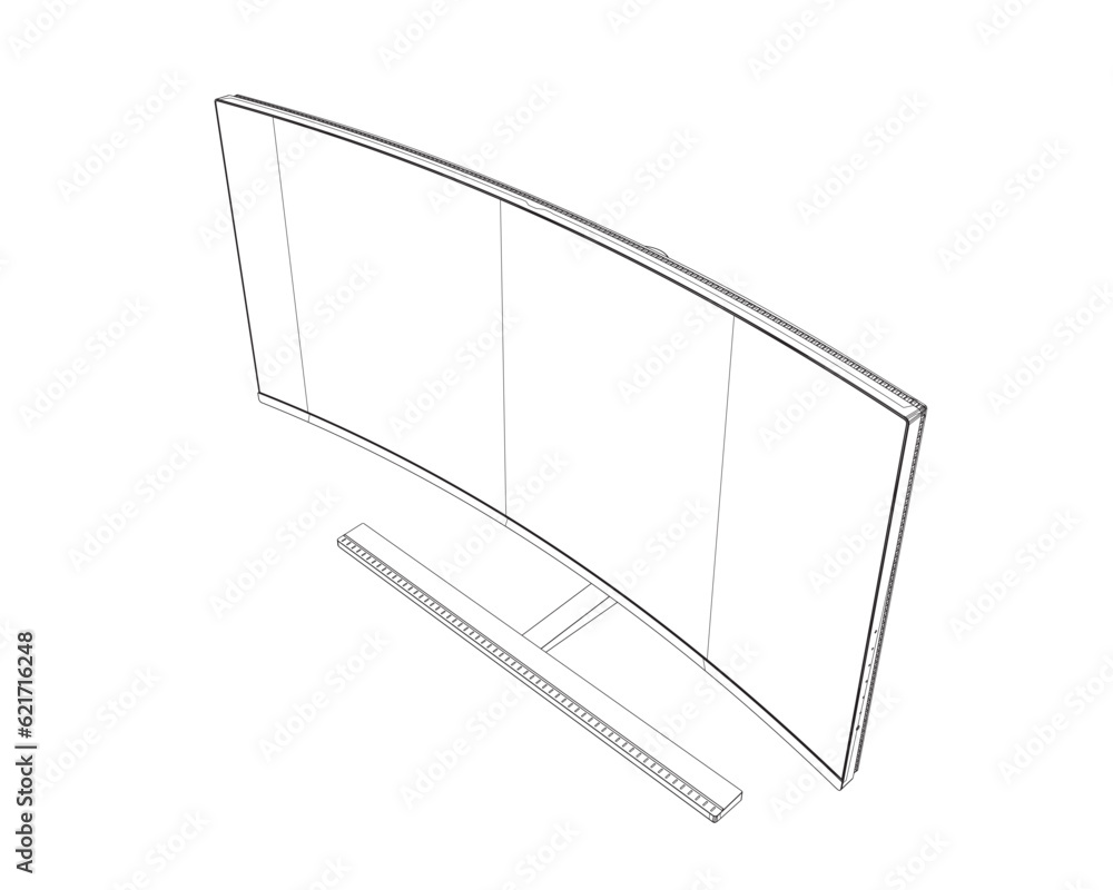 Poster outline of modern thin frame display computer monitor vector illustration..
