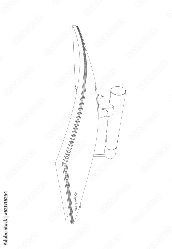 Poster outline of modern thin frame display computer monitor vector illustration..