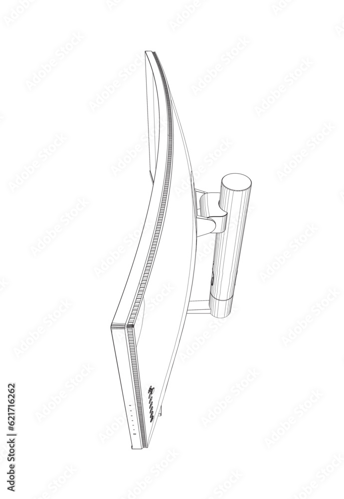 Poster outline of modern thin frame display computer monitor vector illustration..