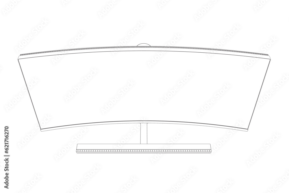 Poster outline of modern thin frame display computer monitor vector illustration..