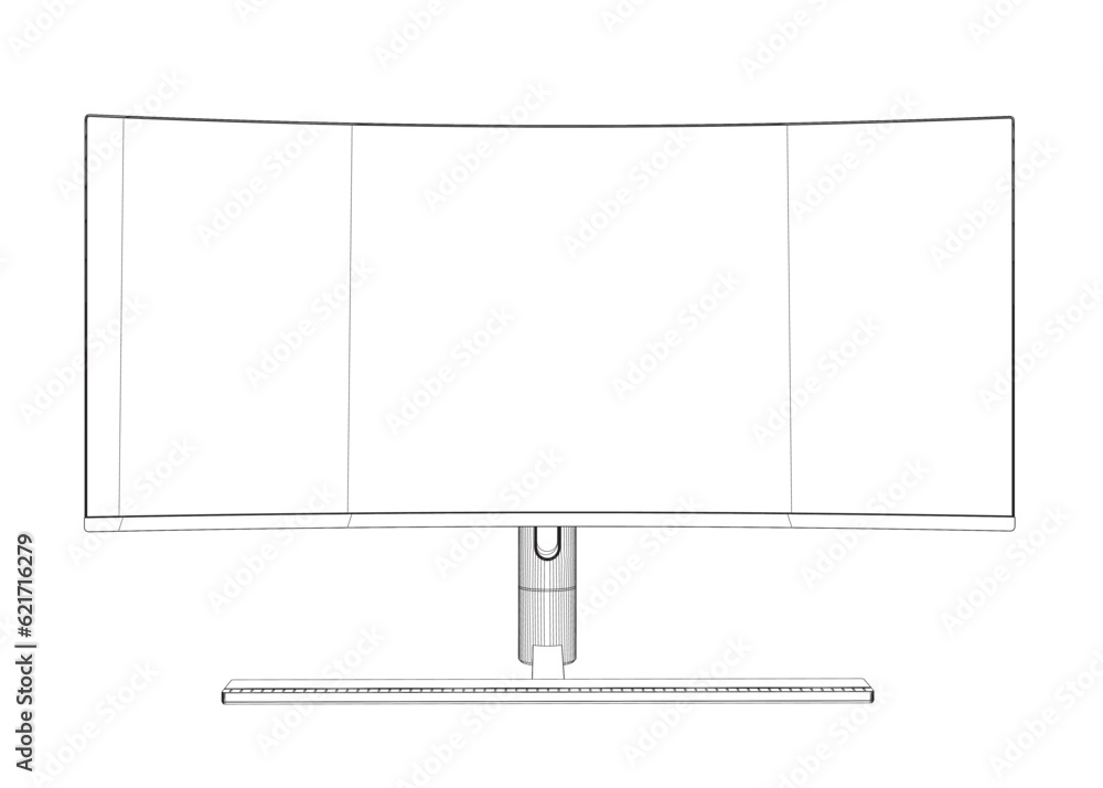 Poster outline of modern thin frame display computer monitor vector illustration..