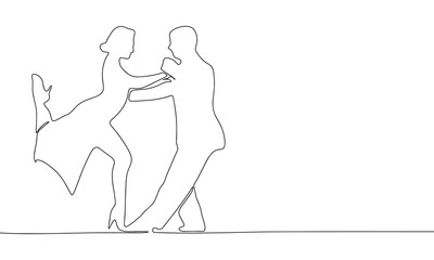 Beautiful couple dancing tango silhouette vector. One line continuous vector line art outline illustration. Isolated on white background.