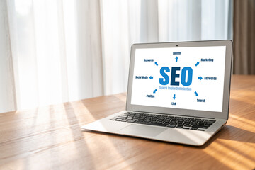 SEO search engine optimization for modish e-commerce and online retail business showing on computer...