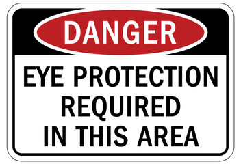 Wear eye protection warning sign and labels eye protection required in this area.