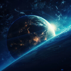 Fototapeta na wymiar The Earth in the Cosmic Sky,created with generative ai tecnology.