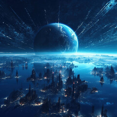 Obraz na płótnie Canvas The Earth in the Cosmic Sky,created with generative ai tecnology.