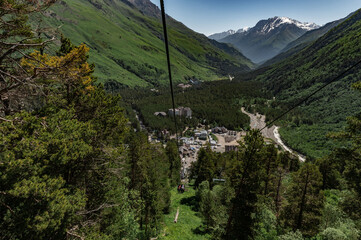 nature,beautiful view in the mountains on the lift to Mount Cheget in the Caucasus Elbrus Russia. High quality photo