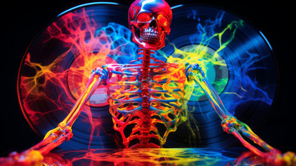 colored skeletons dancing,