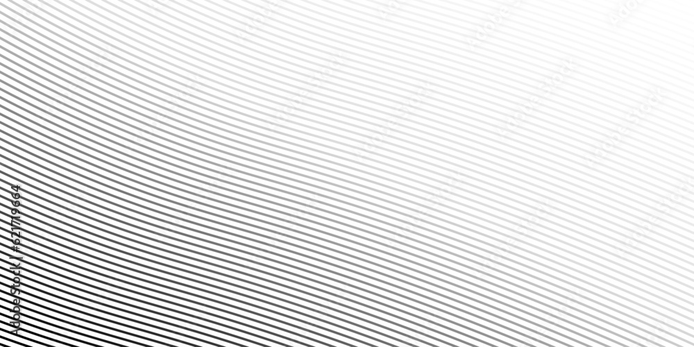 Poster abstract black and white vector background with curve lines and waves. diagonal lines halftone effec