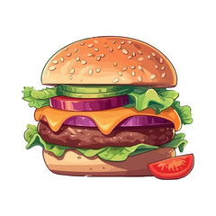 Grilled burger on sesame bun with cheese