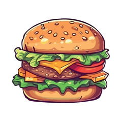 Gourmet cheeseburger with grilled meat and vegetables