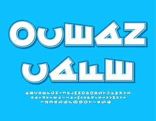 Vector creative Banner Ocean Cafe. Bright Rotated Font. Retro style Alphabet Letters, Numbers and Symbols set