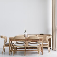 Dining room and kitchen copy space on white background wall for mockup and copy space