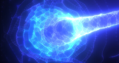 Abstract blue energy tunnel swirling glowing bright futuristic hi-tech background