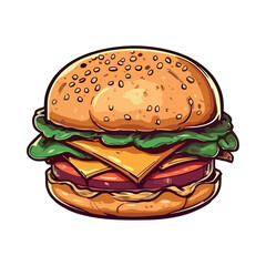 Grilled burger on sesame bun with cheese