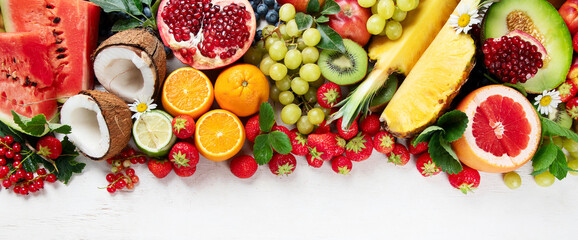 Fresh fruits. Juicy fruits variety natural nutrition.