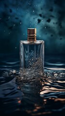 Perfume bottle on water. Generative AI