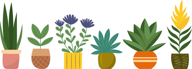 Fototapeta na wymiar houseplants in pots in doodle style, vector