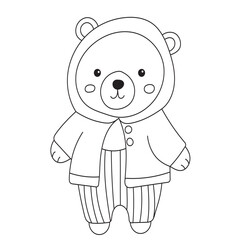 bear in clothes childrens coloring book, vector