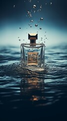 Perfume bottle on water. Generative AI
