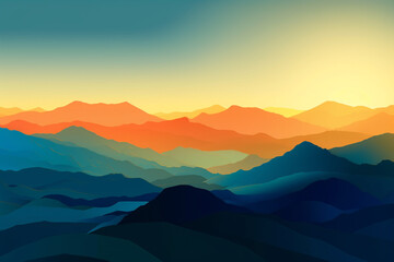 Obraz premium Mountains landscape poster background, blue and orange tones. Generative AI