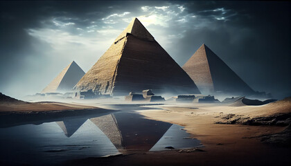 Great Pyramids of Giza, Egypt, at sunset travel concept - obrazy, fototapety, plakaty