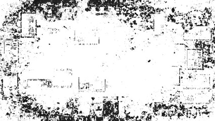 Black and white grunge urban texture vector with copy space. Runge dust messy background. Distressed texture grainy overlay texture. Dirty rough empty cover template. dust texture and Transparent.