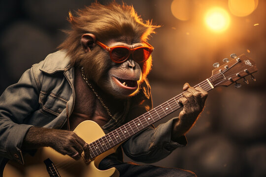 ape playing classical guitar AI image