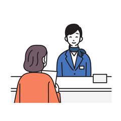 銀行に書類を提出する女性のイラスト
