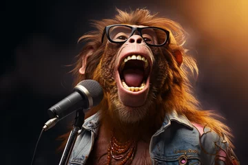 Gordijnen Monkeys are singing at a concert © IOLA