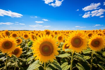 Obraz premium Fields Of Sunflowers Under Clear Sky, Generative AI 