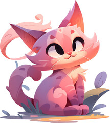 Cute red cat sitting on the ground in the garden