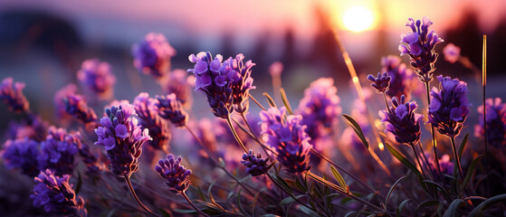 Sommerzauber: Eine blühende Lavendelwiese mit wilden Wildblumen - obrazy, fototapety, plakaty