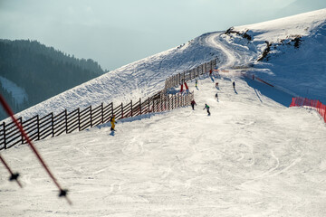 Winter mountains background with ski slope. Skiing resort