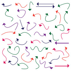 Fototapeta na wymiar Collection of bright bidirectional arrows. Gradient multicolored arrows on white background. Vector cartoon illustration.