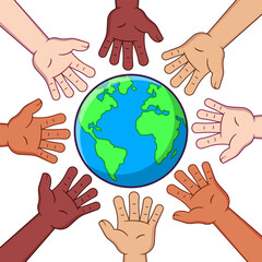 Hands of different colors.World cultural diversity day.