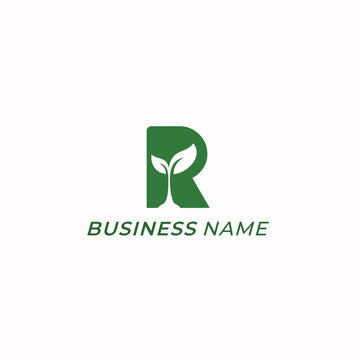 logo design letter R and plant
